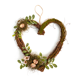 Mossy heart shaped wreath with nest and eggs