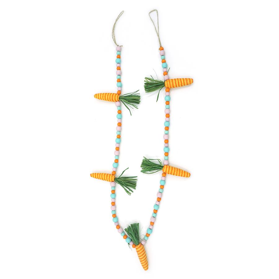 Spring wooden bead and carrot garland