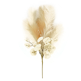 White pampas decorated with pearls and leaves