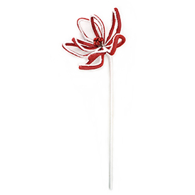 Red white woolen flowers