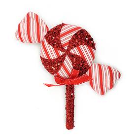 Red and white glitter candy lollipop decoration