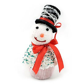 Green frosting snowman cupcake decoration
