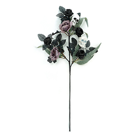 White skull and purple roses spray