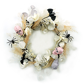 Pink and white skull wreath